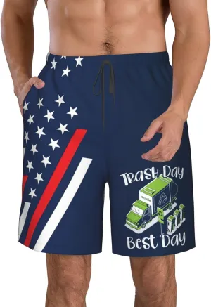 PAUPPY Trash Day Best Day Waste Management Garbage Truck Gifts Mens Swim Trunks Swimwear Surfing Bathing Suits Beach Shorts White-3XL