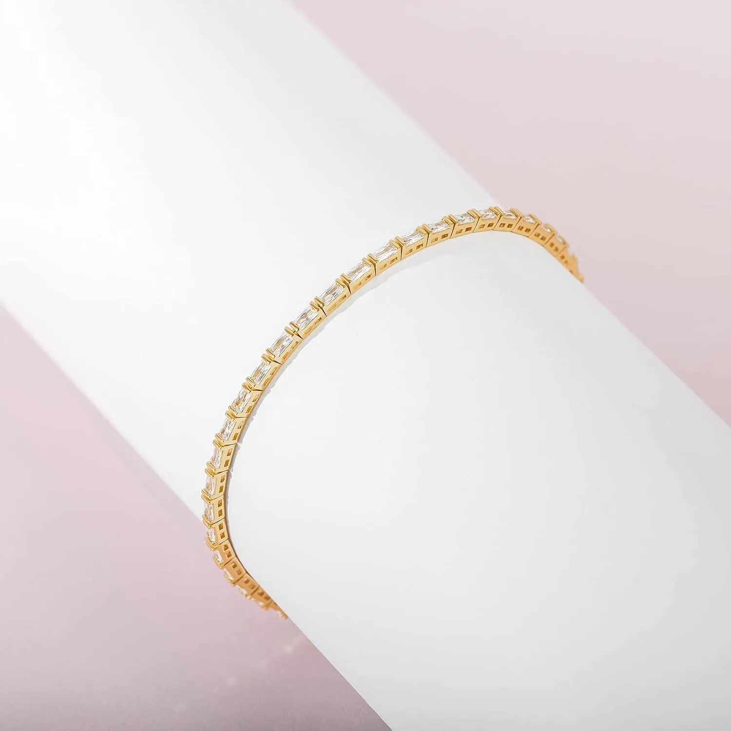 PAVOI 14K Gold Plated CZ Tennis Bracelet For Women | Classic Emerald Cut Simulated Diamond Bracelet