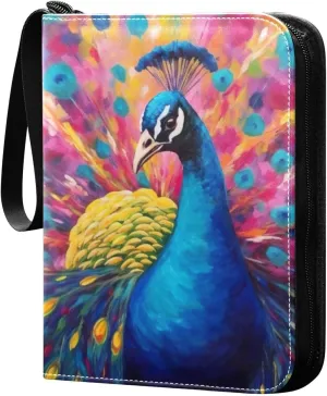 Peacock Painting Card Binder, 400 Pockets Card Holder with 50 Sleeves, Sturdy Card Holder Folders for Game Cards & Sports Cards