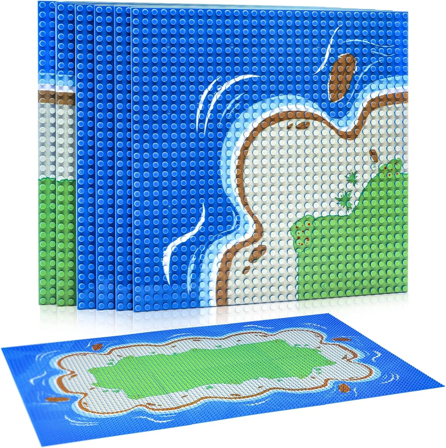 Peohud 6 Pack Island Building Block Base Plates, 10 x 10 Inch Classic Baseplates for Beach, Compatible with All Major Brands and Activity Table, Great for Island and Water Landscapes
