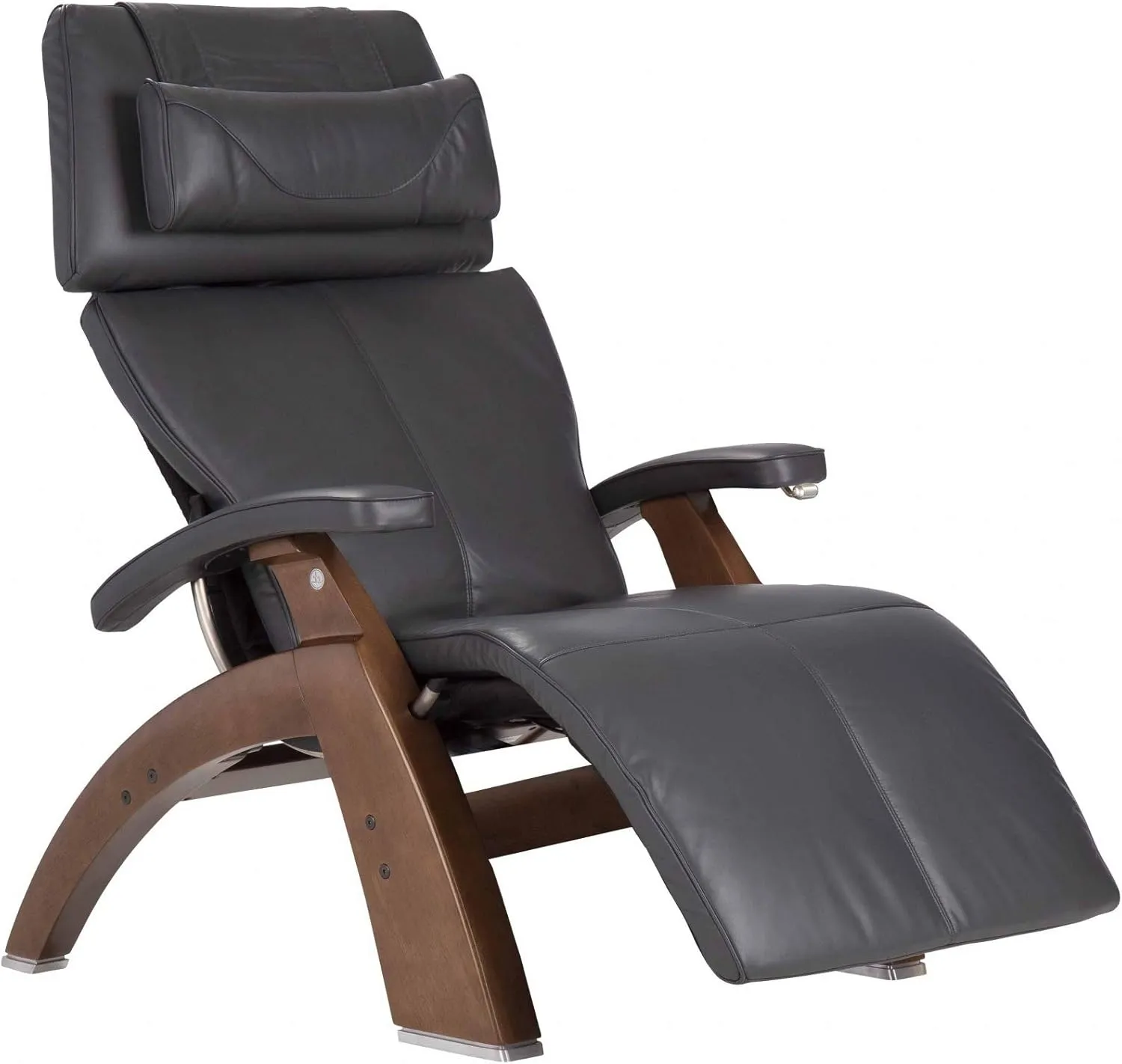Perfect Chair Human Touch PC-420 Manual Zero Gravity Recliner Performance Upholstery Package Walnut Wood Stain - Gray Premium Leather