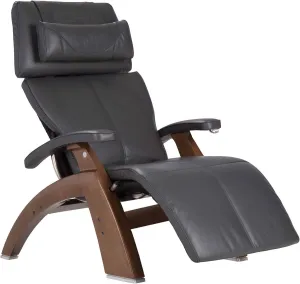 Perfect Chair Human Touch PC-420 Manual Zero Gravity Recliner Performance Upholstery Package Walnut Wood Stain - Gray Premium Leather