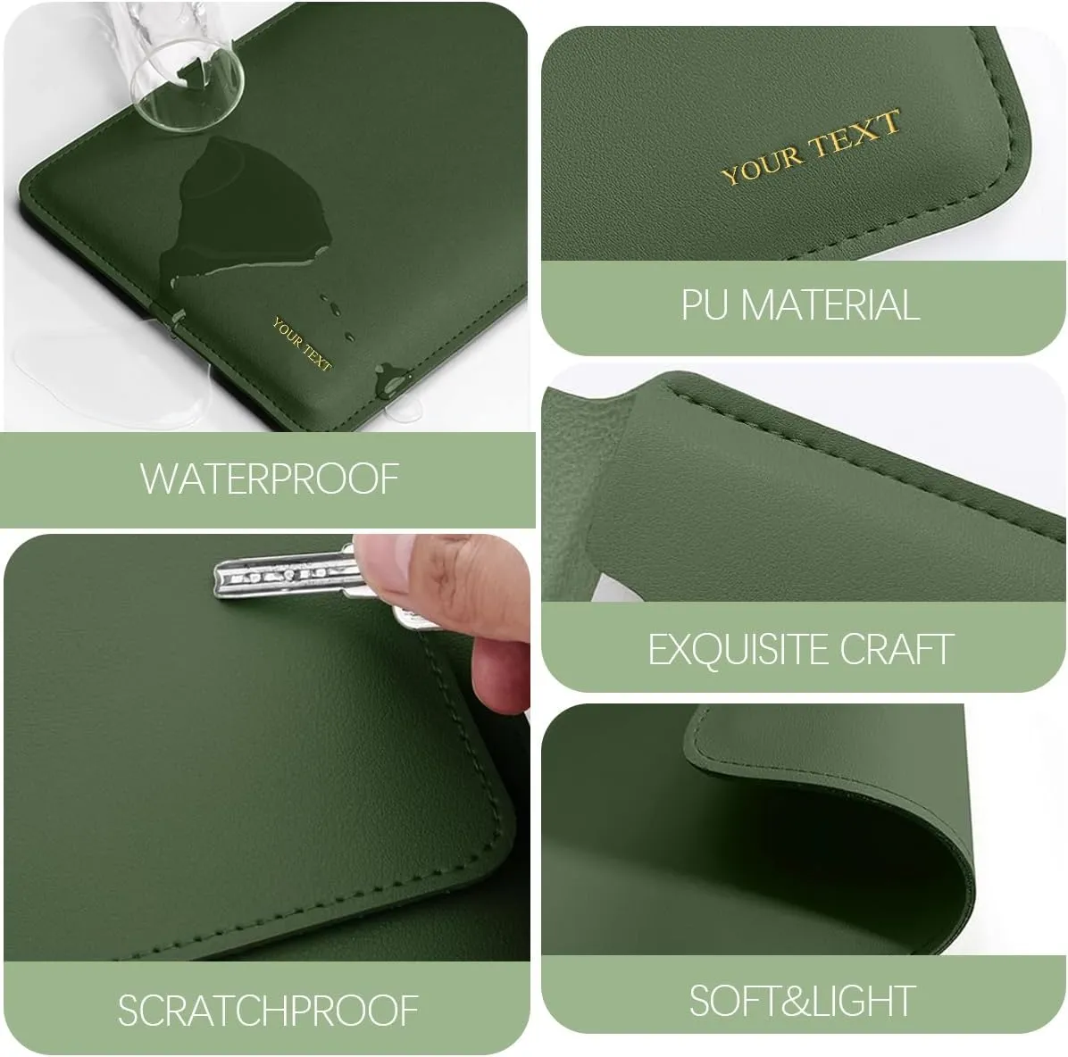 Personalized 15 in Laptop Sleeve Bag with Engraved Custom Text Name Monogram Initial for MacBook Pro 15/ Mac Air 15/ Surface Book 15/ Dell XPS 15,Slim Faux Leather Solid Colors Case with Pouch