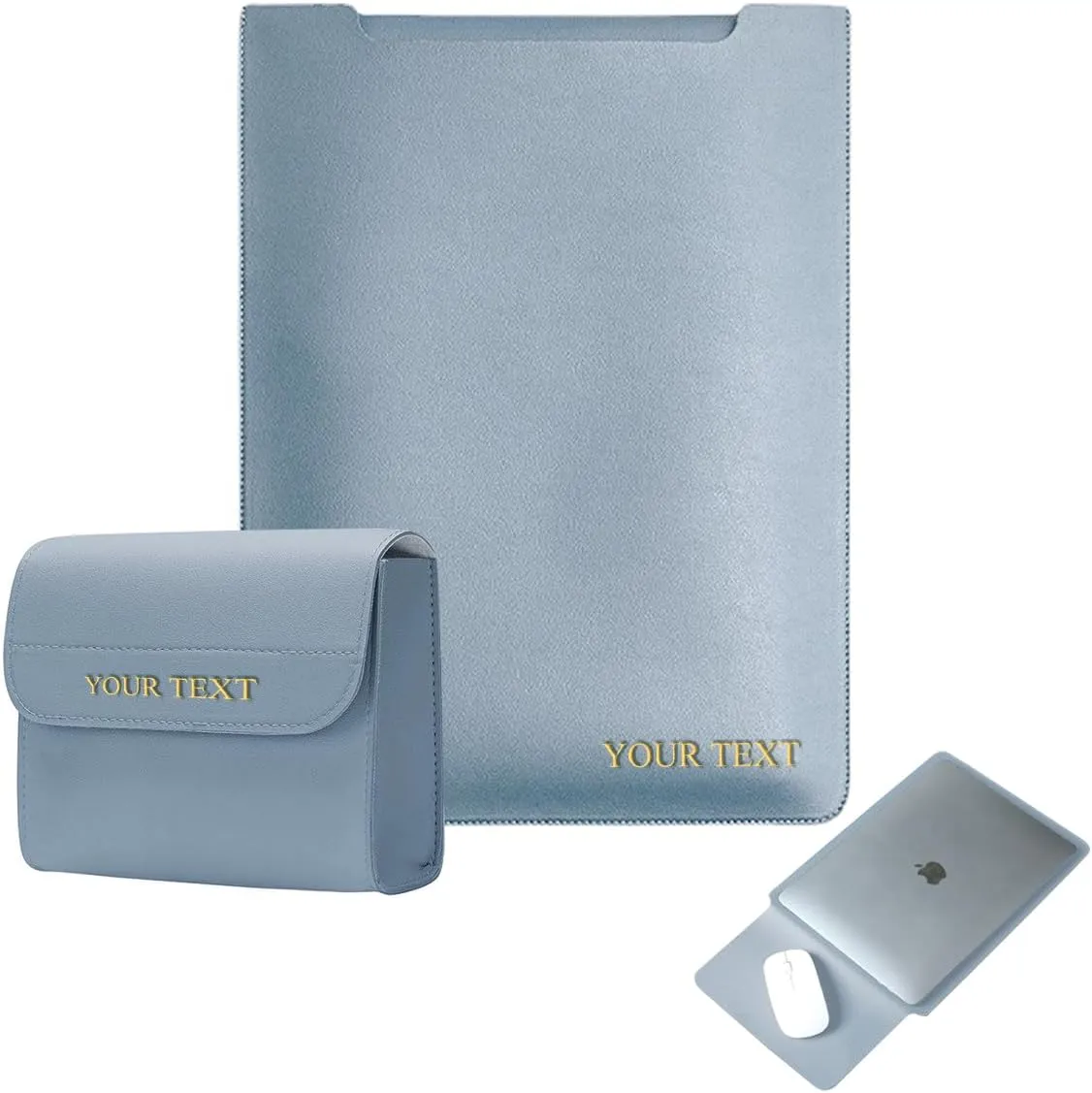 Personalized 15 in Laptop Sleeve Bag with Engraved Custom Text Name Monogram Initial for MacBook Pro 15/ Mac Air 15/ Surface Book 15/ Dell XPS 15,Slim Faux Leather Solid Colors Case with Pouch