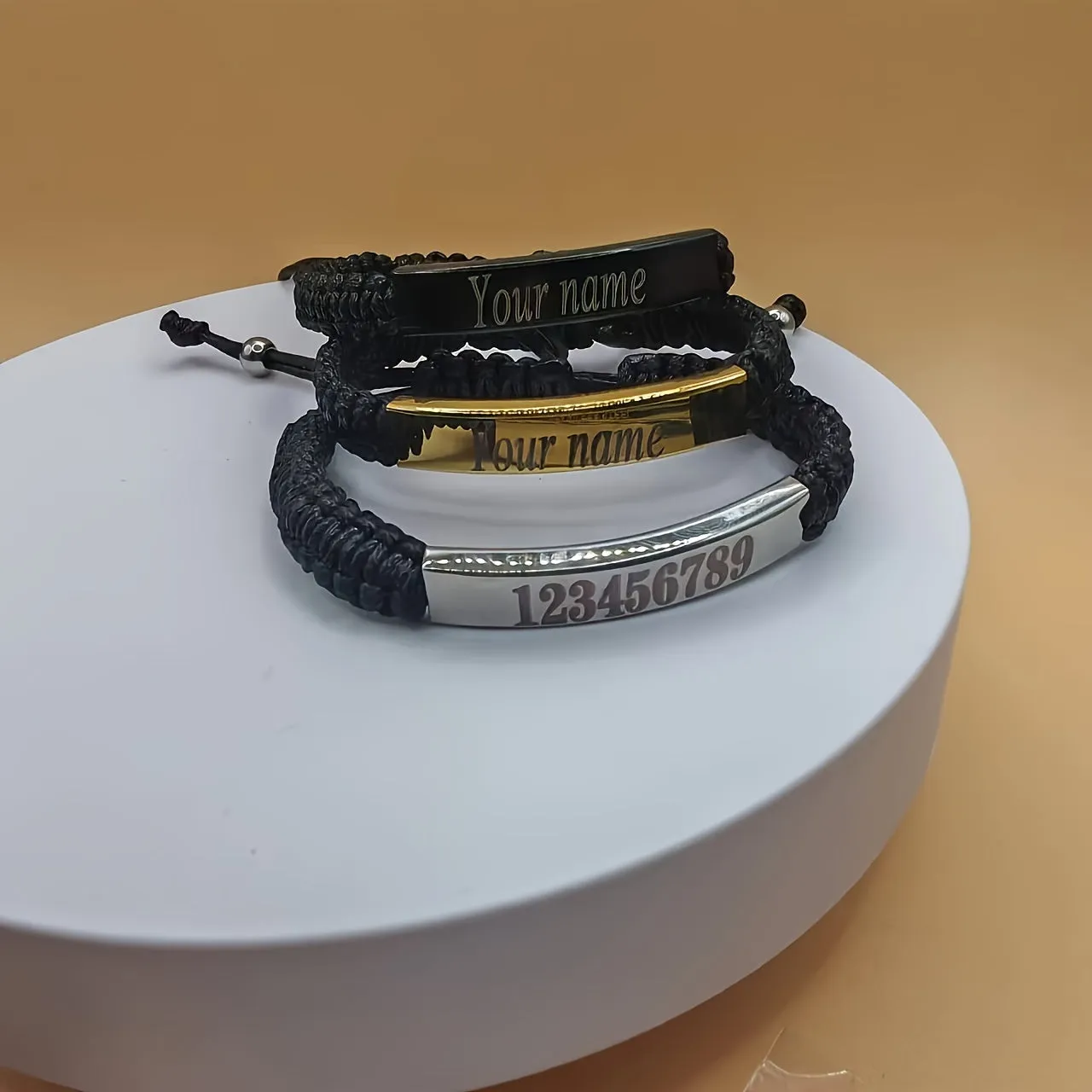 Personalized Woven Bracelet with Engraved Names - Spanish & Portuguese