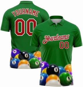 Personalized Name,Custom Jersey, Polo Sport, Green Red-White 3D Pattern Design Flame Billiards 8 Ball