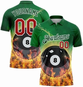 Personalized Name,Custom Jersey, Polo Sport, Green Red-White 3D Pattern Design Flame Billiards 8 Ball