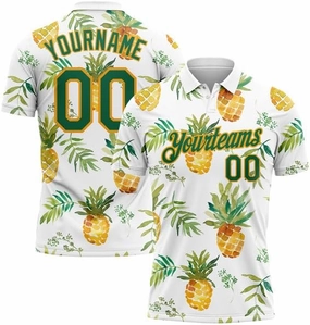 Personalized Name,Custom Jersey, Polo Sport, Pink White 3D Pattern Design Tropical Palm Leaves Performance