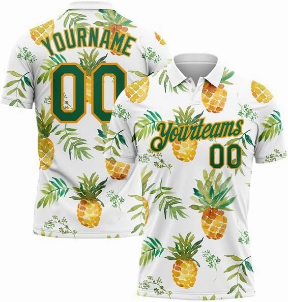 Personalized Name,Custom Jersey, Polo Sport, Pink White 3D Pattern Design Tropical Palm Leaves Performance