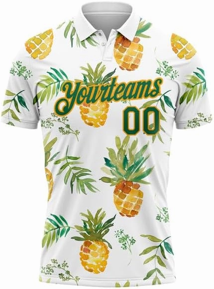 Personalized Name,Custom Jersey, Polo Sport, Pink White 3D Pattern Design Tropical Palm Leaves Performance