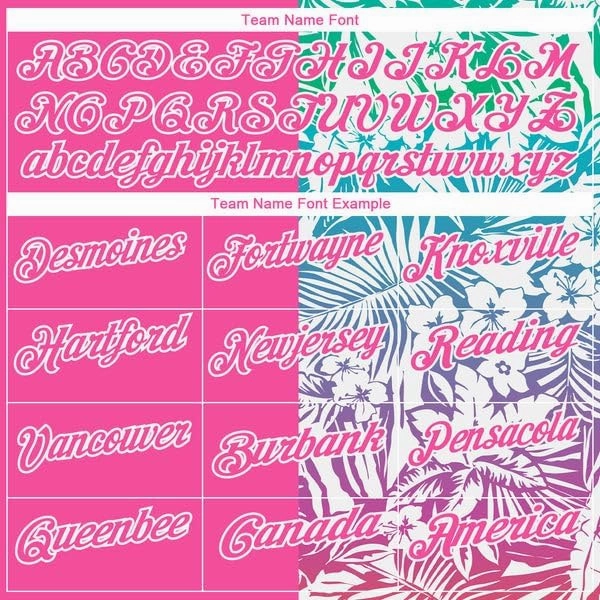 Personalized Name,Custom Jersey, Polo Sport, Pink White 3D Pattern Design Tropical Palm Leaves Performance
