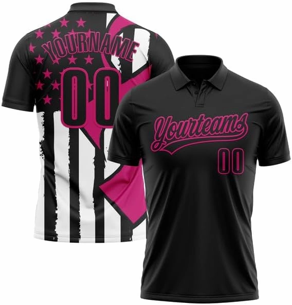 Personalized Name,Custom Jersey, Polo Sport, White Pink 3D Pink Ribbon Breast Cancer Awareness Month
