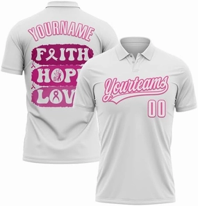 Personalized Name,Custom Jersey, Polo Sport, White Pink 3D Pink Ribbon Breast Cancer Awareness Month