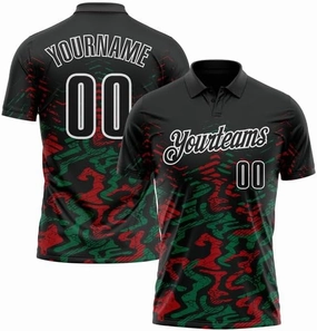 Personalized Name, Short Sleeve Shirt, Black Kelly Green-Red 3D Bowling Abstract Grunge Art Performance