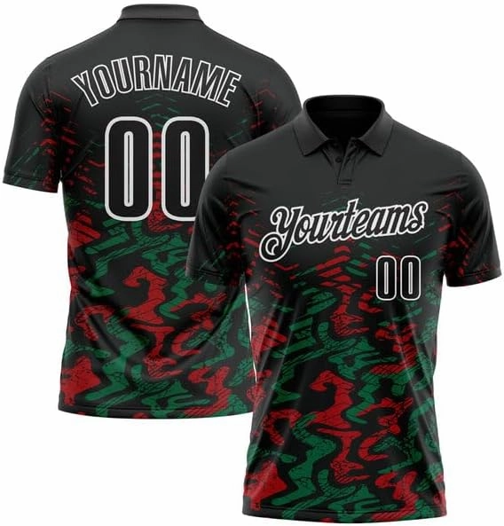Personalized Name, Short Sleeve Shirt, Black Kelly Green-Red 3D Bowling Abstract Grunge Art Performance