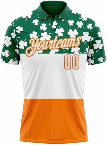 Personalized Name, Short Sleeve Shirt, Polo Sport, Navy Bay Orange-Green 3D St. Patrick's Day Polo