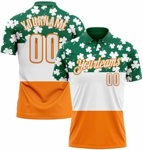Personalized Name, Short Sleeve Shirt, Polo Sport, Navy Bay Orange-Green 3D St. Patrick's Day Polo