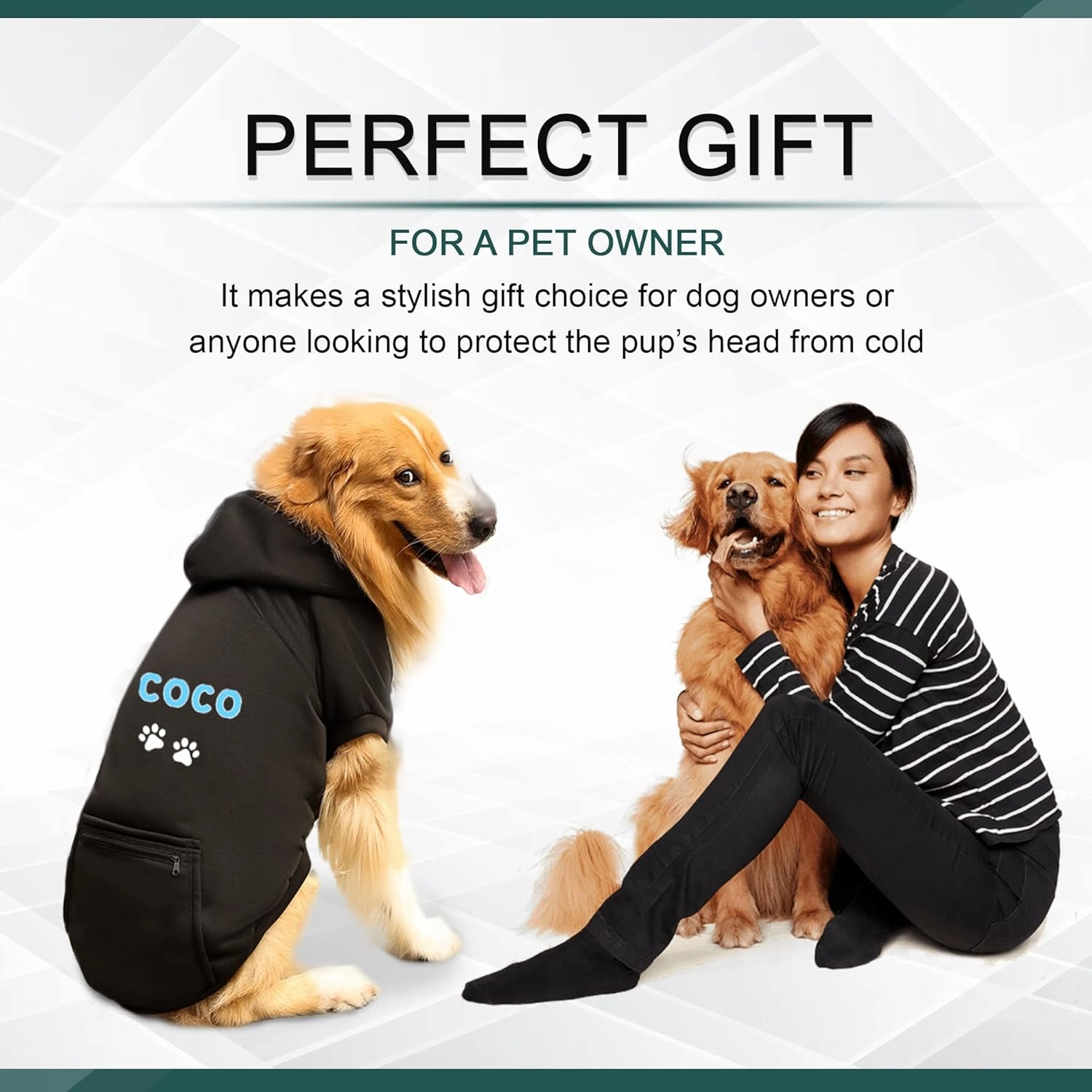 Personalized Passion Dog Hoodie with Embroidered Name and Paws - Stylish Custom Hooded Dog Sweatshirt - Black Cotton Pet Hoodies Winter Pullover with Pockets - Small