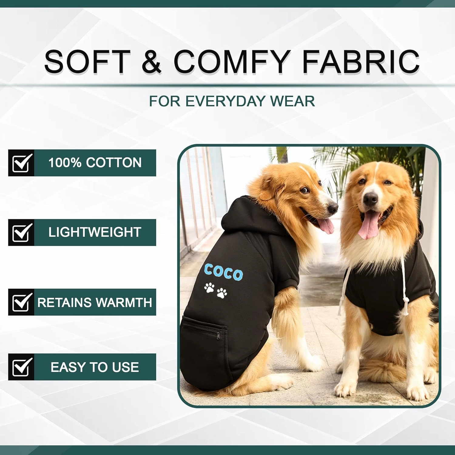 Personalized Passion Dog Hoodie with Embroidered Name and Paws - Stylish Custom Hooded Dog Sweatshirt - Black Cotton Pet Hoodies Winter Pullover with Pockets - Small
