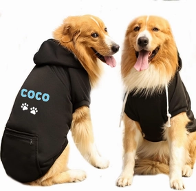 Personalized Passion Dog Hoodie with Embroidered Name and Paws - Stylish Custom Hooded Dog Sweatshirt - Black Cotton Pet Hoodies Winter Pullover with Pockets - Small