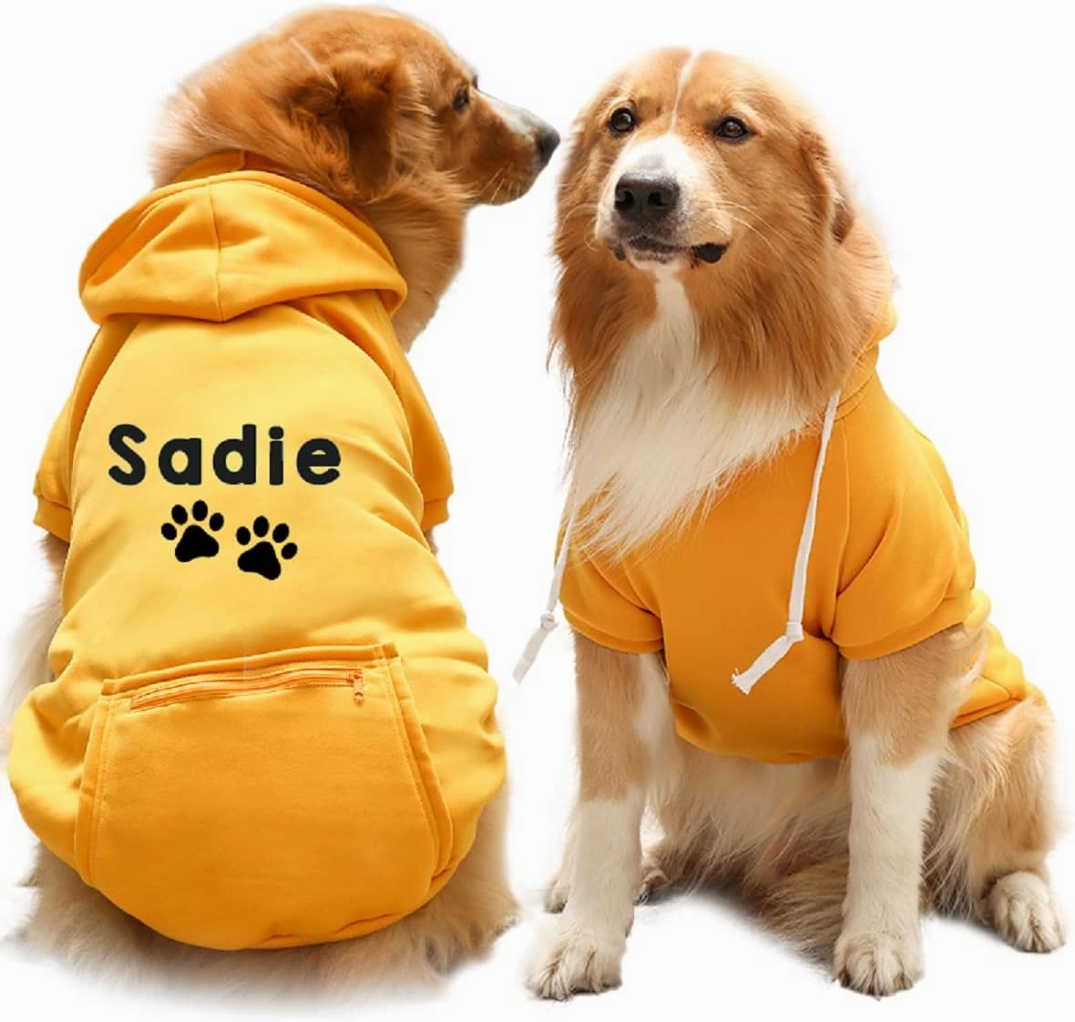 Personalized Passion Dog Hoodie with Embroidered Name and Paws - Stylish Custom Hooded Dog Sweatshirt - Orange Cotton Pet Hoodies Winter Pullover with Pockets - X-Small