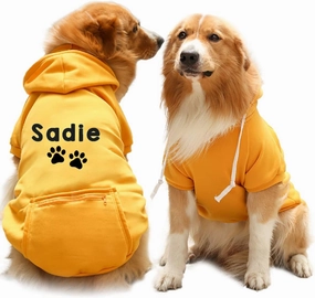 Personalized Passion Dog Hoodie with Embroidered Name and Paws - Stylish Custom Hooded Dog Sweatshirt - Orange Cotton Pet Hoodies Winter Pullover with Pockets - X-Small