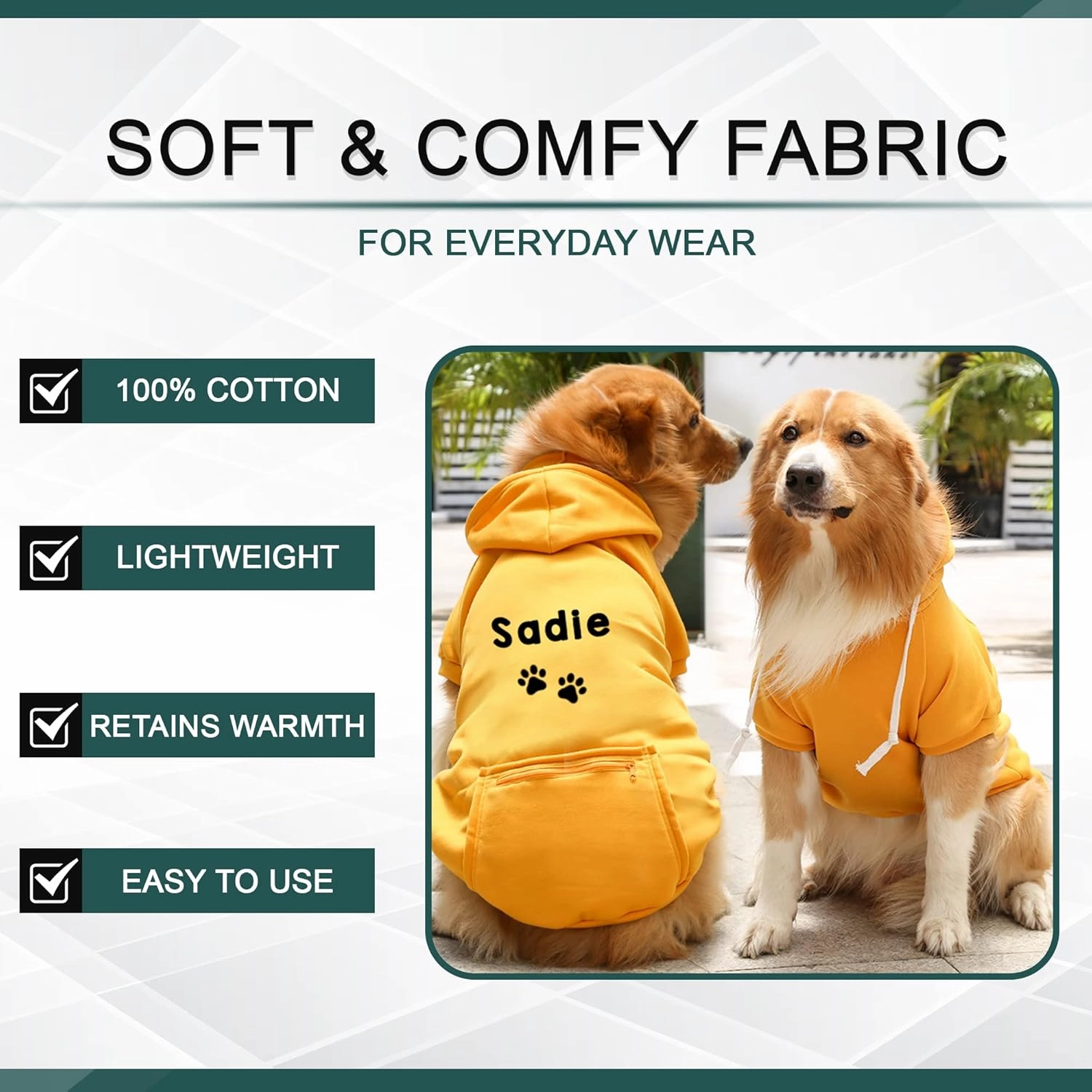Personalized Passion Dog Hoodie with Embroidered Name and Paws - Stylish Custom Hooded Dog Sweatshirt - Orange Cotton Pet Hoodies Winter Pullover with Pockets - X-Small