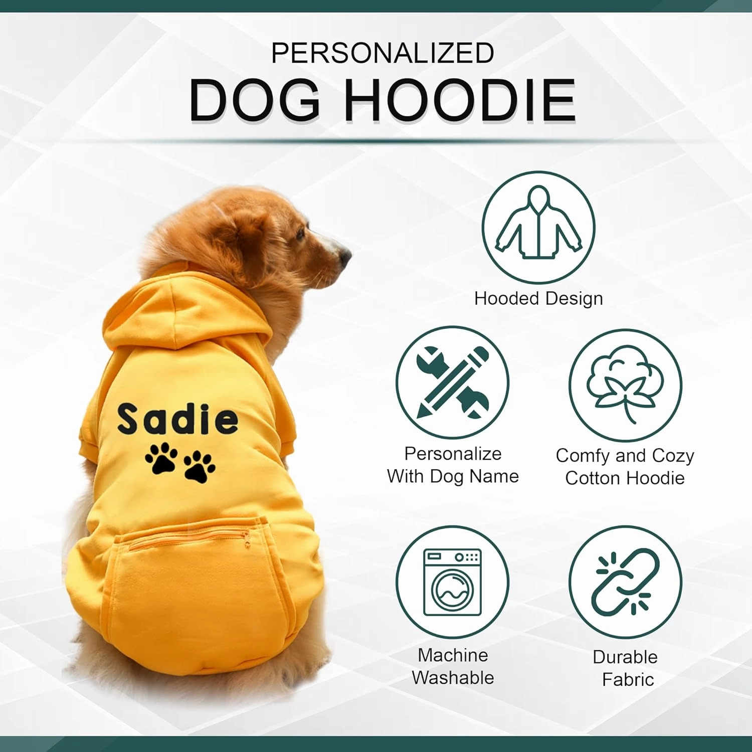 Personalized Passion Dog Hoodie with Embroidered Name and Paws - Stylish Custom Hooded Dog Sweatshirt - Orange Cotton Pet Hoodies Winter Pullover with Pockets - X-Small