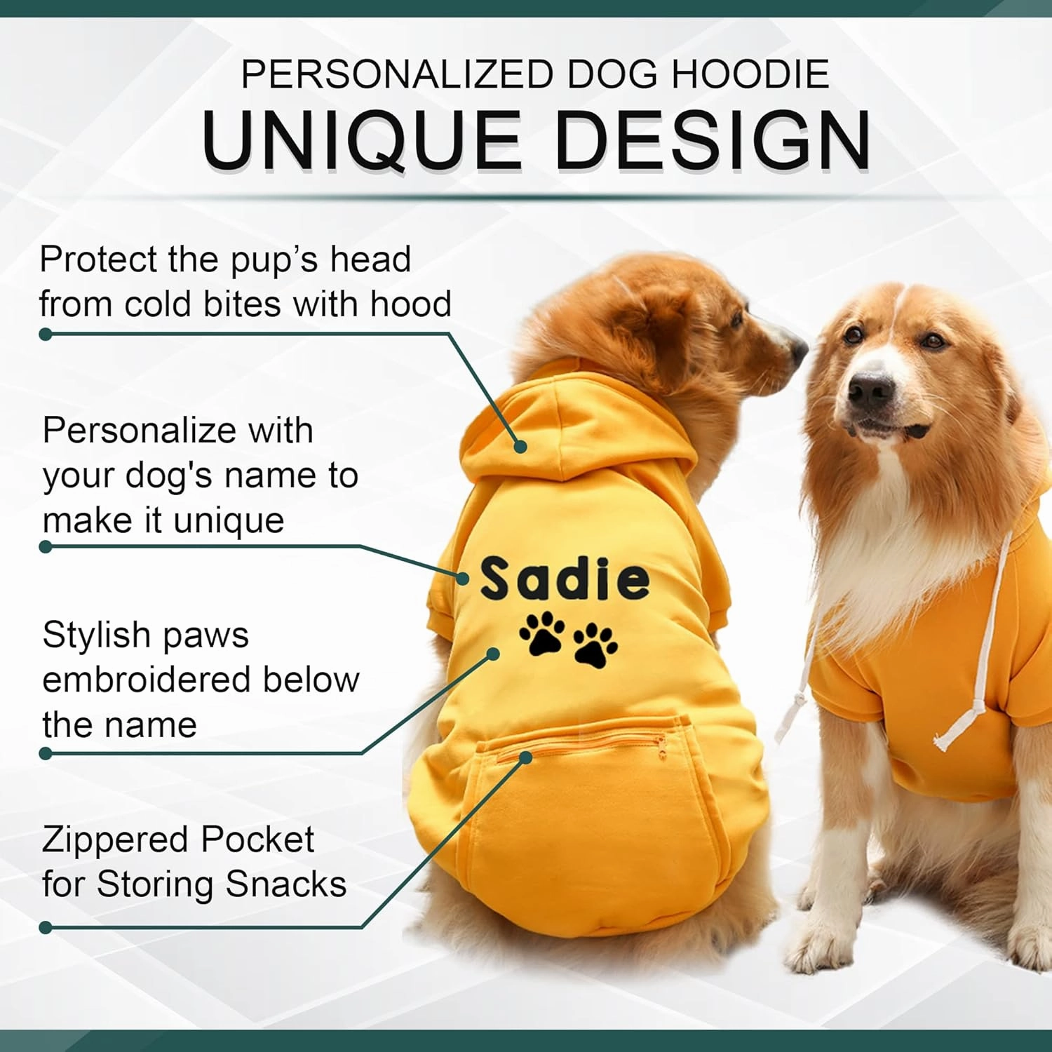 Personalized Passion Dog Hoodie with Embroidered Name and Paws - Stylish Custom Hooded Dog Sweatshirt - Orange Cotton Pet Hoodies Winter Pullover with Pockets - X-Small