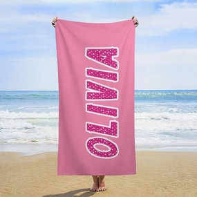 Personalized Pink And White Pink Striped Beach Towels for Mens Kids Gift Customized Pink And White Swim Towel Designer Fast Drying Stripe Sand Beach Towel for Toddler Girl Bathroom