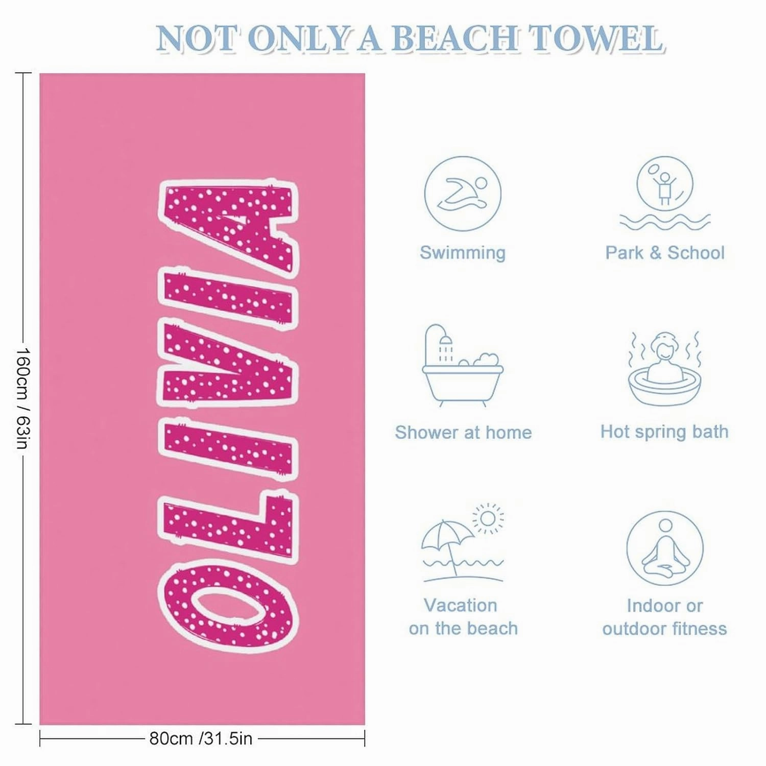Personalized Pink And White Pink Striped Beach Towels for Mens Kids Gift Customized Pink And White Swim Towel Designer Fast Drying Stripe Sand Beach Towel for Toddler Girl Bathroom