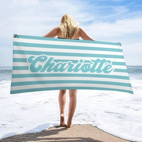 Personalized Teal And White Striped Beach Towels for Adults Men Gift Custom Teal And White Pool Towel Designer Sand Free Names Swimming Towel for Teen Summer Gifts