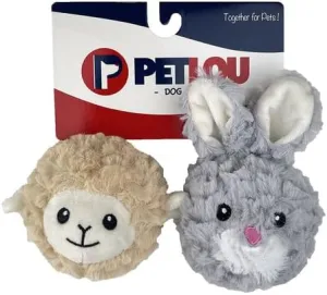 Pet Lou Ez Squeaky Ball Twin Pack-Lamb and Rabbit, 4-inch Height