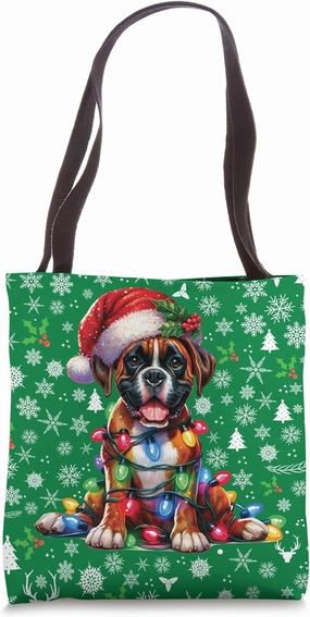 Pet Animal Lovers Cute Boxer Dog Reindeer Antlers Christmas Tote Bag