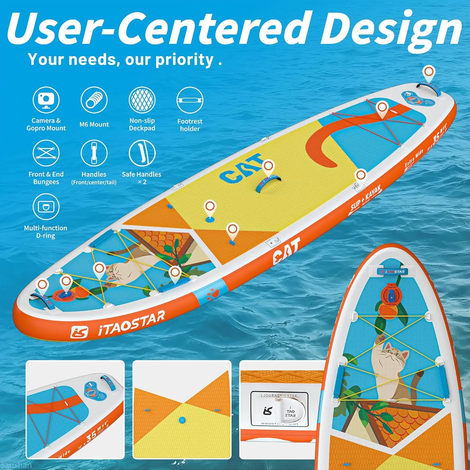 Pets 8'×29" / 11'×35" / 11'6"×34" Inflatable Paddle Board, One-Stop Premium SUP Accessories, Extra Wide Paddle Board for More Balance, Tailored Fins for More Fun