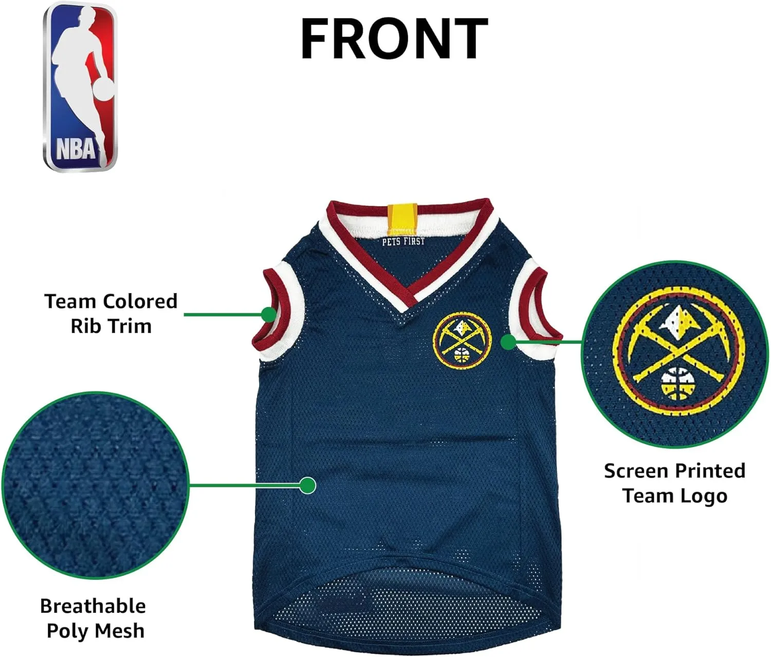 Pets First NBA Denver Nuggets Dog Jersey, Large - Tank Top Basketball Pet Jersey