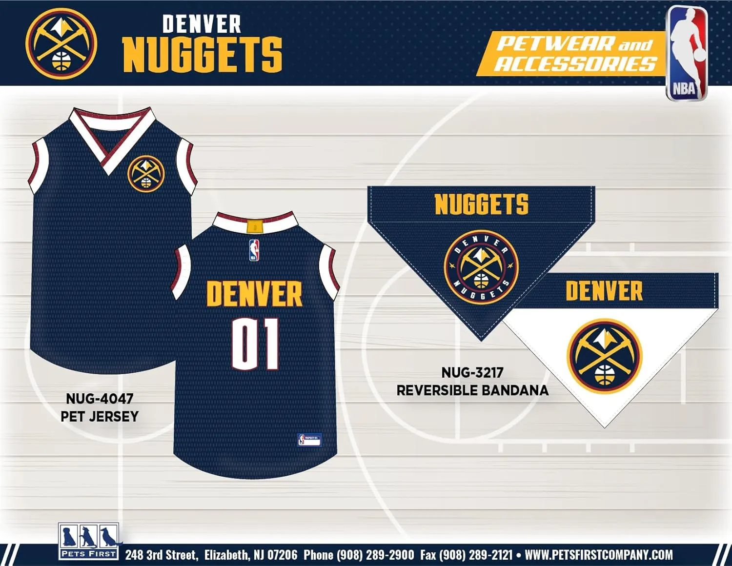Pets First NBA Denver Nuggets Dog Jersey, Large - Tank Top Basketball Pet Jersey