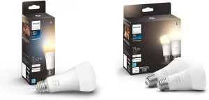 Philips Hue Smart 100W 1600LM Warm-to-Cool White A21 LED Bulb and 75W 1100LM Soft White A19 LED Bulb 2 Pack