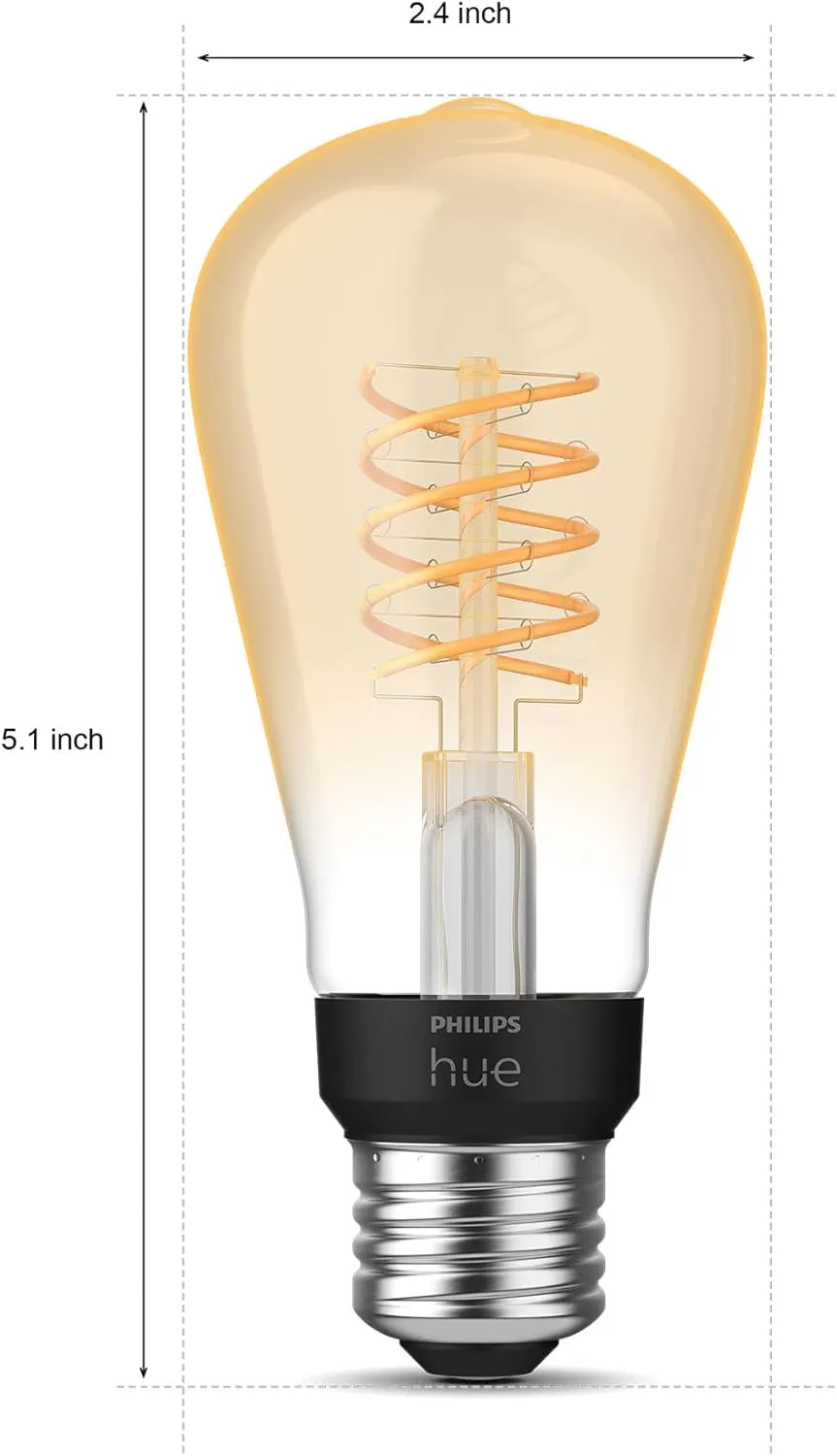 Philips Hue Smart 60W ST19 Filament LED Bulb - Soft Warm White Light - 2 Pack - 550LM - E26 - Indoor - Control with Hue App - Compatible with Alexa, Google Assistant and Apple Homekit.