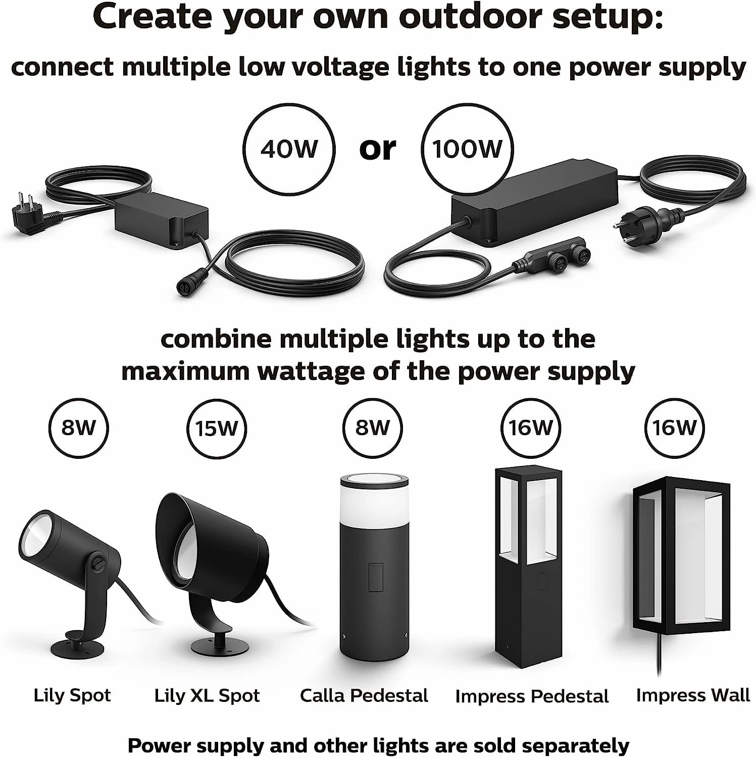 Philips Hue Outdoor 100W Power Supply Black - Connect Multiple Hue Outdoor Low Voltage Lights up to Total of 100W - 1 Pack - Requires Hue Bridge - Weatherproof