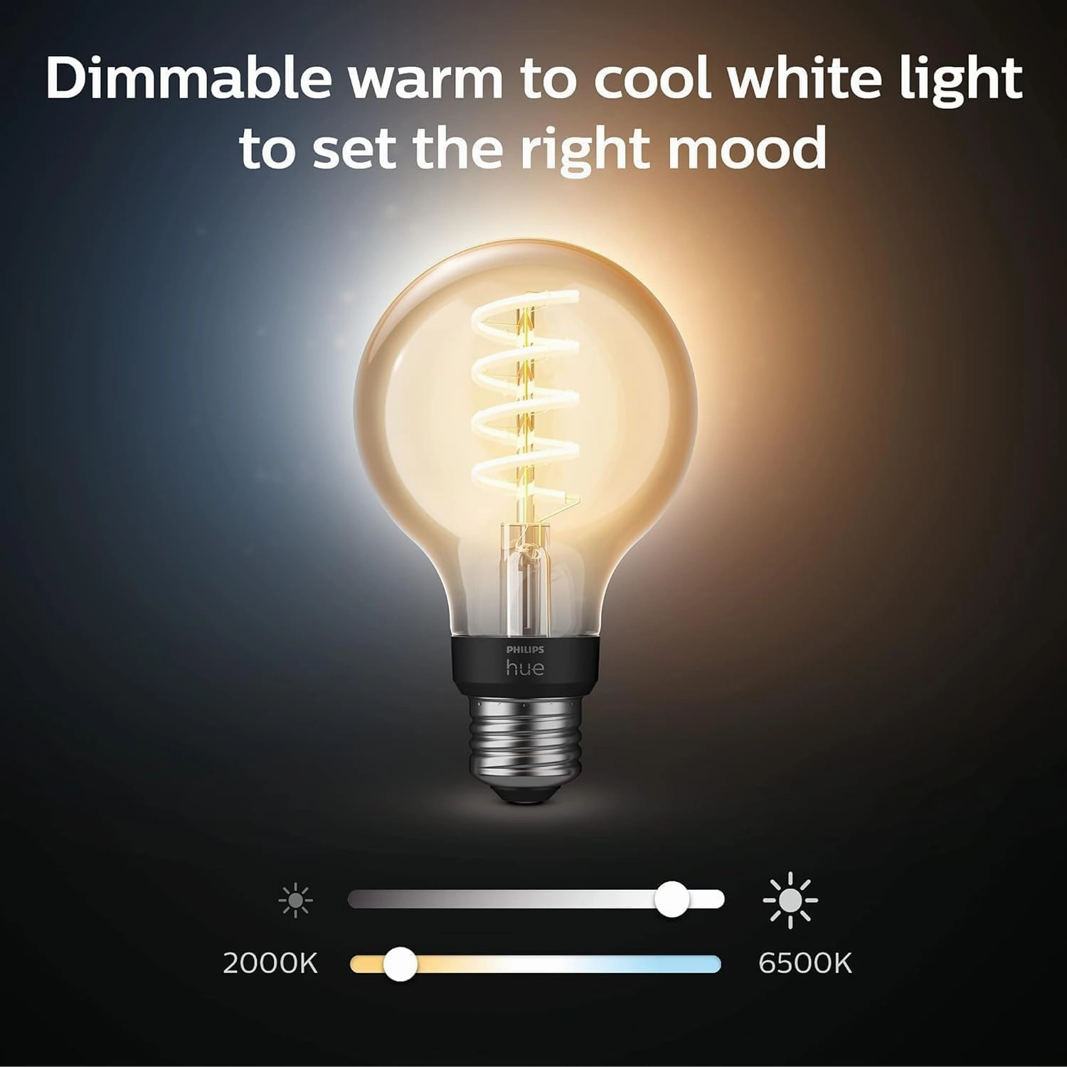 Philips Hue Smart 60W G25 Filament LED Bulb - White Ambiance Warm-to-Cool White Light - 1 Pack - 550LM - E26 - Indoor - Control with Hue App - Works with Alexa, Google Assistant and Apple Homekit