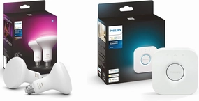 Philips Hue Smart Lighting Bundle: 2-Pack BR30 LED Smart Light Bulbs (White and Color Ambiance) with Philips Hue Bridge - Control with Hue App, Compatible with Alexa, Google Assistant, Apple Homekit