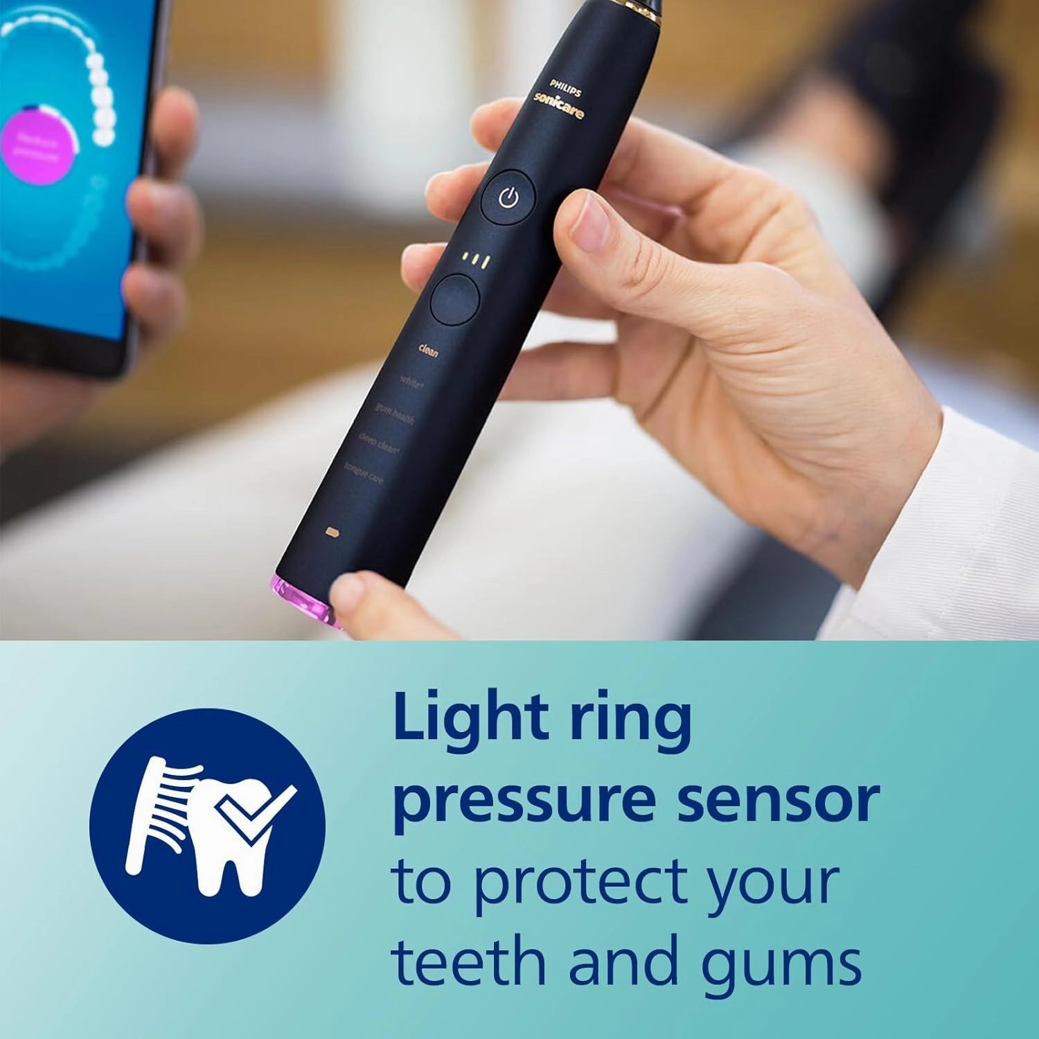 Philips Sonicare DiamondClean Smart 9700 Electric Toothbrush, Sonic Toothbrush with App, Pressure Sensor, Brush Head Detection, 5 Brushing Modes and 3 Intensity Levels, Lunar Blue, Model HX9957/71