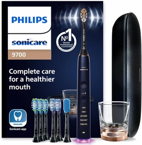 Philips Sonicare DiamondClean Smart 9700 Electric Toothbrush, Sonic Toothbrush with App, Pressure Sensor, Brush Head Detection, 5 Brushing Modes and 3 Intensity Levels, Lunar Blue, Model HX9957/71