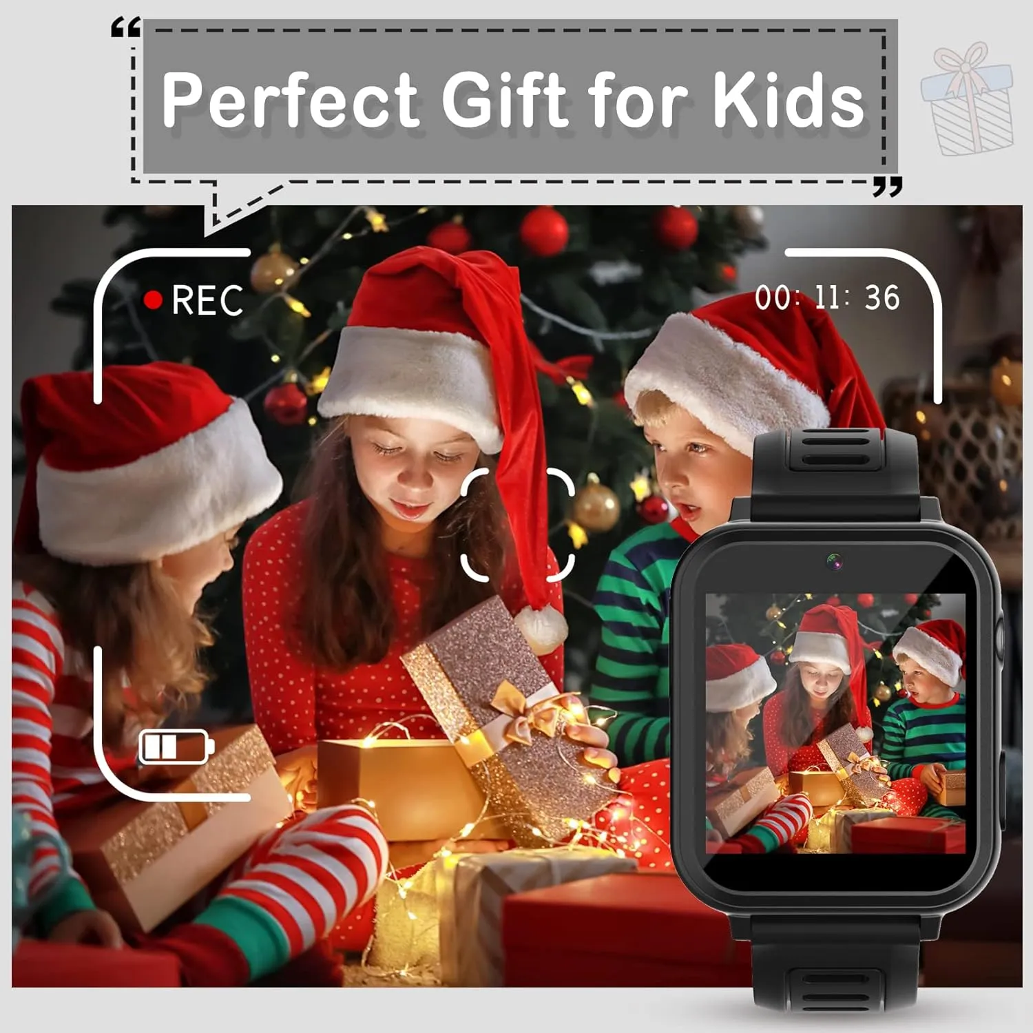 Phyulls Smart Watch for Kids, Smart Watch Toys with 24 Games Camera Video Recorder Music Alarm Calculator Calendar Flashlight Stopwatch Pedometer Gift Toys for 3-12 Years Old Boys and Girls (Black)