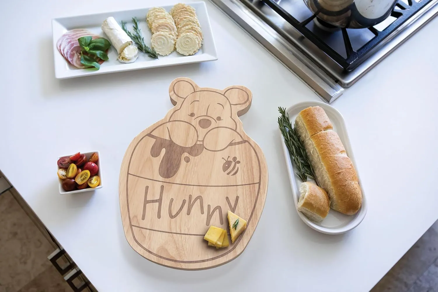 PICNIC TIME Disney Winnie the Pooh Serving Board, Charcuterie Board Set, Wood Cutting Board, (Parawood)
