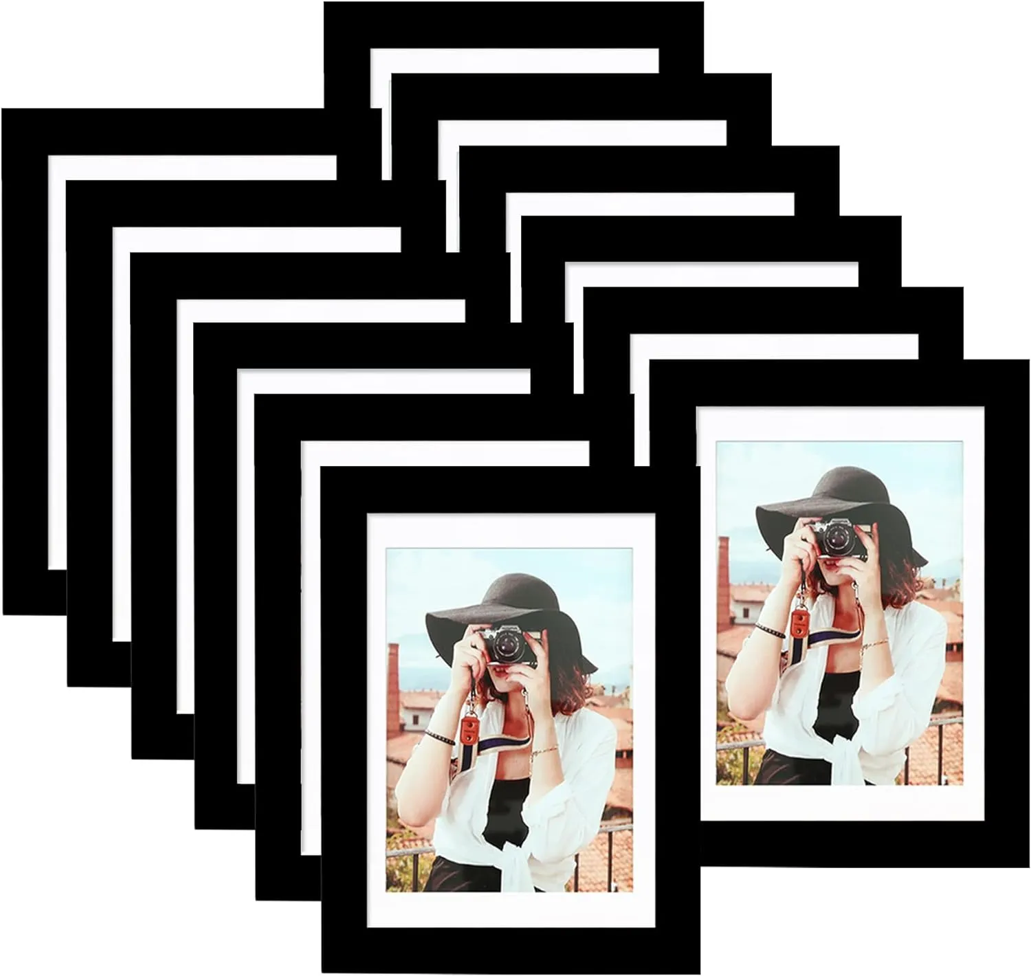 Picrit 5x7 Picture Frame for Wall Mounting or Table Top Display, Set of 12, Display 4x6 with Mat or 5x7 Without Mat, Black.