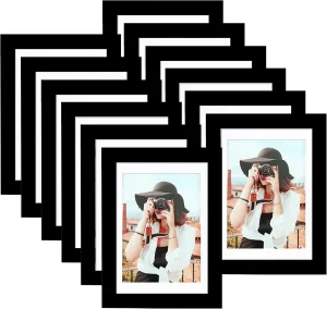 Picrit 5x7 Picture Frame for Wall Mounting or Table Top Display, Set of 12, Display 4x6 with Mat or 5x7 Without Mat, Black.