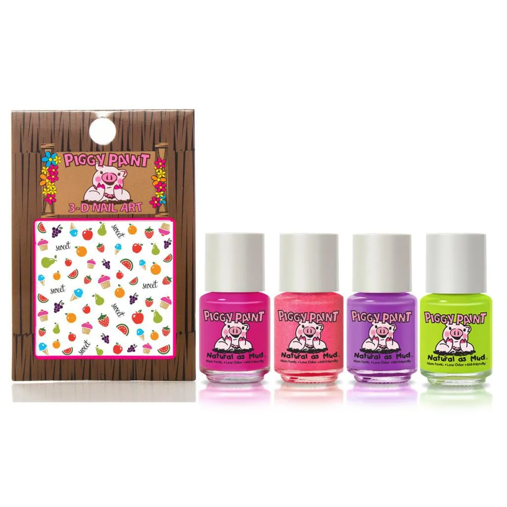 Piggy Paint | 100% Non-Toxic Girls Nail Polish | Safe, Cruelty-free, Vegan, & Low Odor for Kids | Cutie Fruity (4 Polish   Nail Art Gift Set)