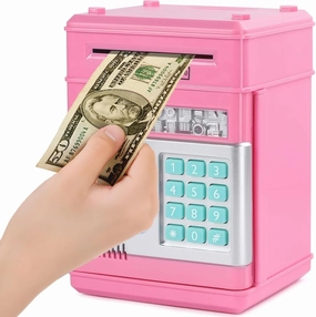 Piggy Bank for Girls, Electronic Money Bank with Password ATM Machine Coin Can Paper Money Saving Box, Best Toy Gifts for Kids 5 6 7 8 9 10 11 12 Year Old - Classic-Pink
